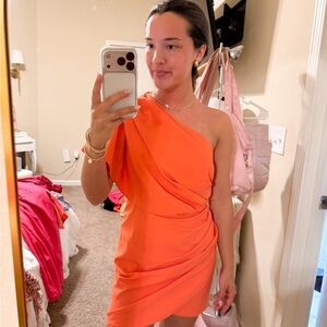 DO+BE Vibrant Orange One-Shoulder Mini Dress